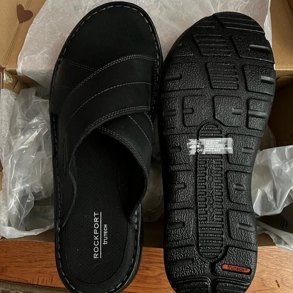 Rockport Black Leather Darwyn Xband Sandals - Picture 2 of 4